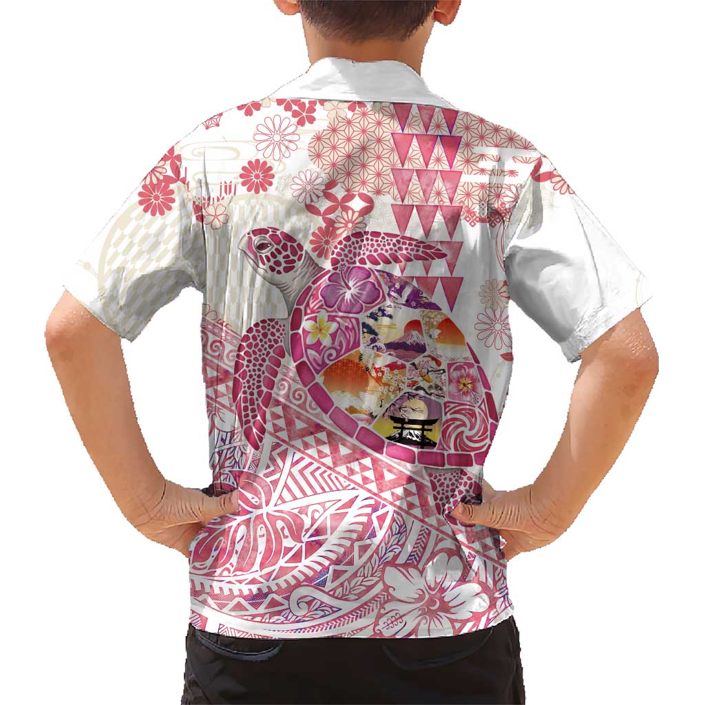 Hawaiian and Japanese Culture Together Family Matching Off Shoulder Maxi Dress and Hawaiian Shirt Tropical Honu with Japanese Elements Pink Color LT03 - Polynesian Pride