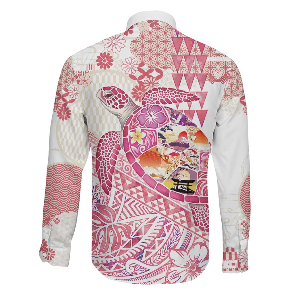 Hawaiian and Japanese Culture Together Family Matching Off Shoulder Maxi Dress and Hawaiian Shirt Tropical Honu with Japanese Elements Pink Color LT03 - Polynesian Pride