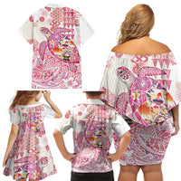 Hawaiian and Japanese Culture Together Family Matching Off Shoulder Short Dress and Hawaiian Shirt Tropical Honu with Japanese Elements Pink Color LT03 - Polynesian Pride