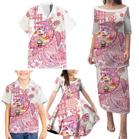 Hawaiian and Japanese Culture Together Family Matching Puletasi and Hawaiian Shirt Tropical Honu with Japanese Elements Pink Color LT03 - Polynesian Pride