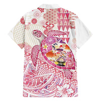 Hawaiian and Japanese Culture Together Family Matching Puletasi and Hawaiian Shirt Tropical Honu with Japanese Elements Pink Color LT03 - Polynesian Pride