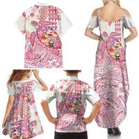 Hawaiian and Japanese Culture Together Family Matching Summer Maxi Dress and Hawaiian Shirt Tropical Honu with Japanese Elements Pink Color LT03 - Polynesian Pride