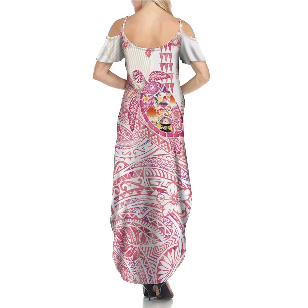 Hawaiian and Japanese Culture Together Family Matching Summer Maxi Dress and Hawaiian Shirt Tropical Honu with Japanese Elements Pink Color LT03 - Polynesian Pride