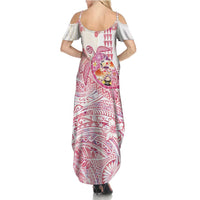 Hawaiian and Japanese Culture Together Family Matching Summer Maxi Dress and Hawaiian Shirt Tropical Honu with Japanese Elements Pink Color LT03 - Polynesian Pride