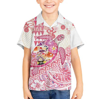 Hawaiian and Japanese Culture Together Family Matching Summer Maxi Dress and Hawaiian Shirt Tropical Honu with Japanese Elements Pink Color LT03 Son's Shirt Pink - Polynesian Pride