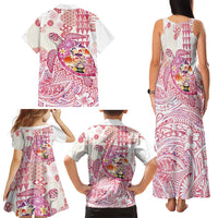 Hawaiian and Japanese Culture Together Family Matching Tank Maxi Dress and Hawaiian Shirt Tropical Honu with Japanese Elements Pink Color LT03 - Polynesian Pride