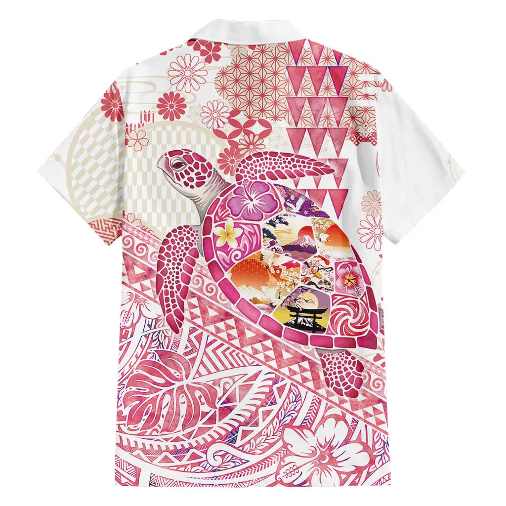 Hawaiian and Japanese Culture Together Family Matching Tank Maxi Dress and Hawaiian Shirt Tropical Honu with Japanese Elements Pink Color LT03 - Polynesian Pride
