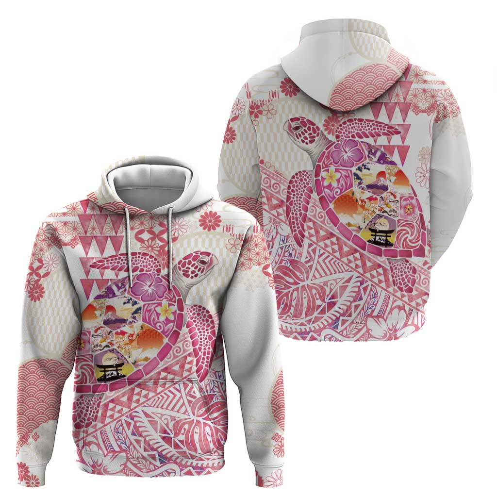 Hawaiian and Japanese Culture Together Hoodie Tropical Honu with Japanese Elements Pink Color