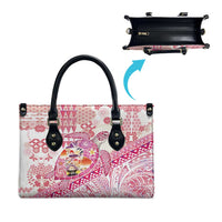 Hawaiian and Japanese Culture Together Leather Bag Tropical Honu with Japanese Elements Pink Color