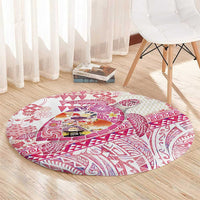 Hawaiian and Japanese Culture Together Round Carpet Tropical Honu with Japanese Elements Pink Color