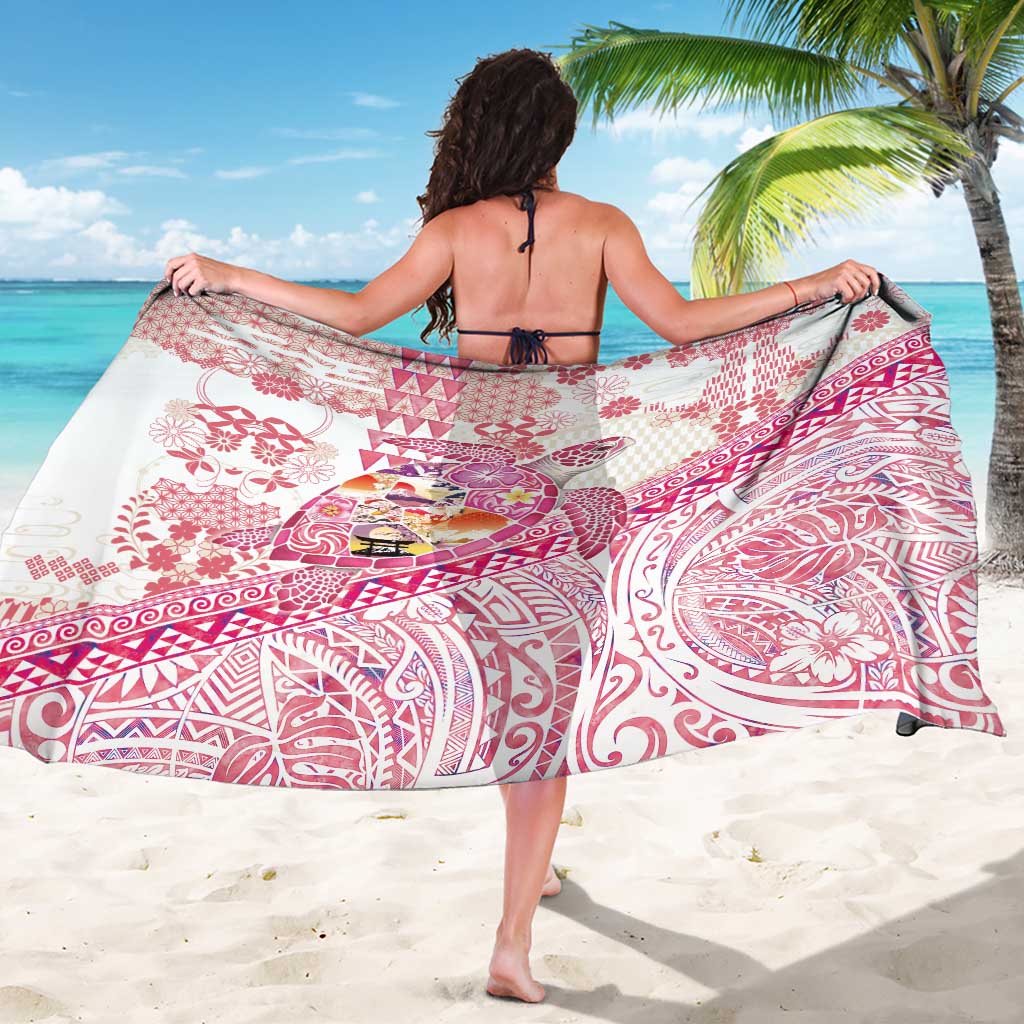Hawaiian and Japanese Culture Together Sarong Tropical Honu with Japanese Elements Pink Color
