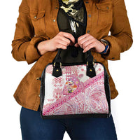 Hawaiian and Japanese Culture Together Shoulder Handbag Tropical Honu with Japanese Elements Pink Color