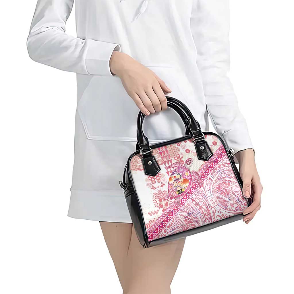 Hawaiian and Japanese Culture Together Shoulder Handbag Tropical Honu with Japanese Elements Pink Color