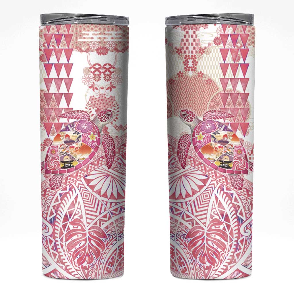 Hawaiian and Japanese Culture Together Skinny Tumbler Tropical Honu with Japanese Elements Pink Color LT03 Pink - Polynesian Pride
