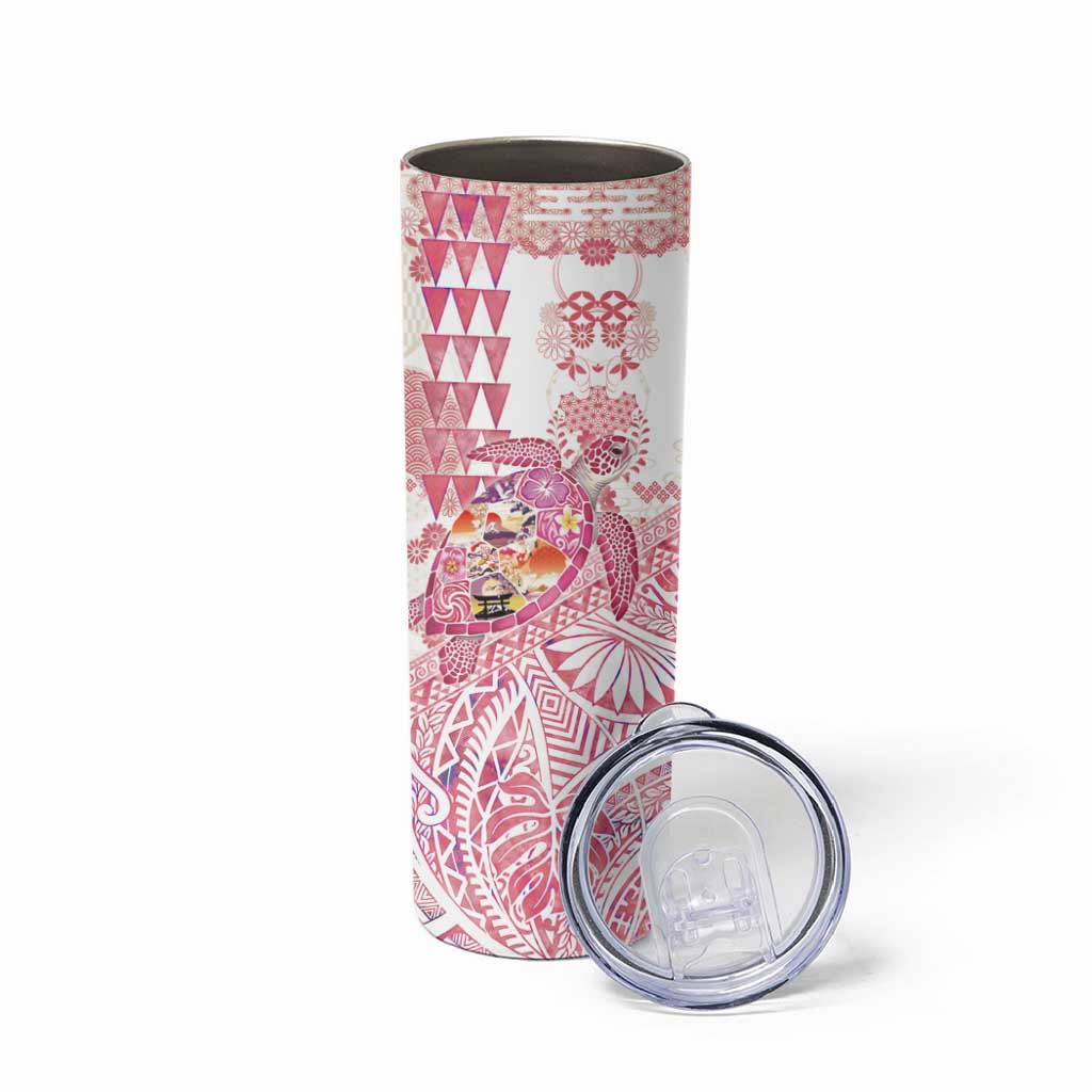 Hawaiian and Japanese Culture Together Skinny Tumbler Tropical Honu with Japanese Elements Pink Color LT03 - Polynesian Pride
