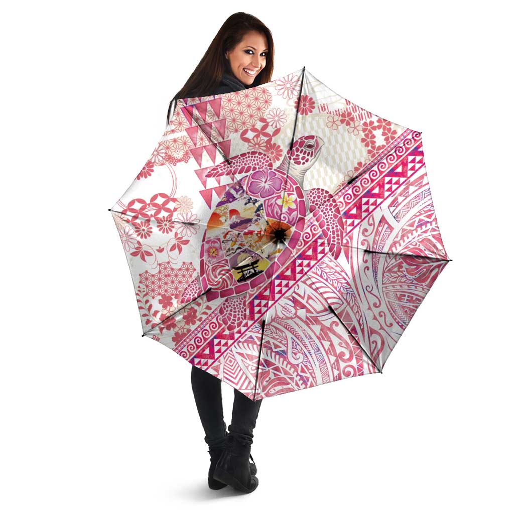 Hawaiian and Japanese Culture Together Umbrella Tropical Honu with Japanese Elements Pink Color