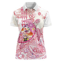 Hawaiian and Japanese Culture Together Women Polo Shirt Tropical Honu with Japanese Elements Pink Color LT03 Female Pink - Polynesian Pride