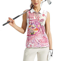 Hawaiian and Japanese Culture Together Women Sleeveless Polo Shirt Tropical Honu with Japanese Elements Pink Color LT03 - Polynesian Pride