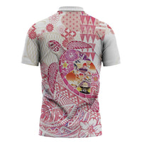 Hawaiian and Japanese Culture Together Zipper Polo Shirt Tropical Honu with Japanese Elements Pink Color LT03 - Polynesian Pride