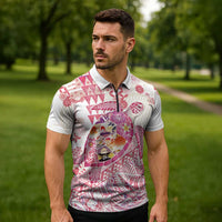 Hawaiian and Japanese Culture Together Zipper Polo Shirt Tropical Honu with Japanese Elements Pink Color LT03 - Polynesian Pride
