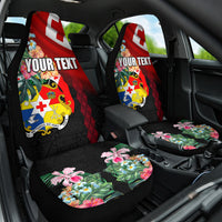 Personalised Tonga Emancipation Day Car Seat Cover Flag Map and Hibiscus Flower Ngatu Pattern