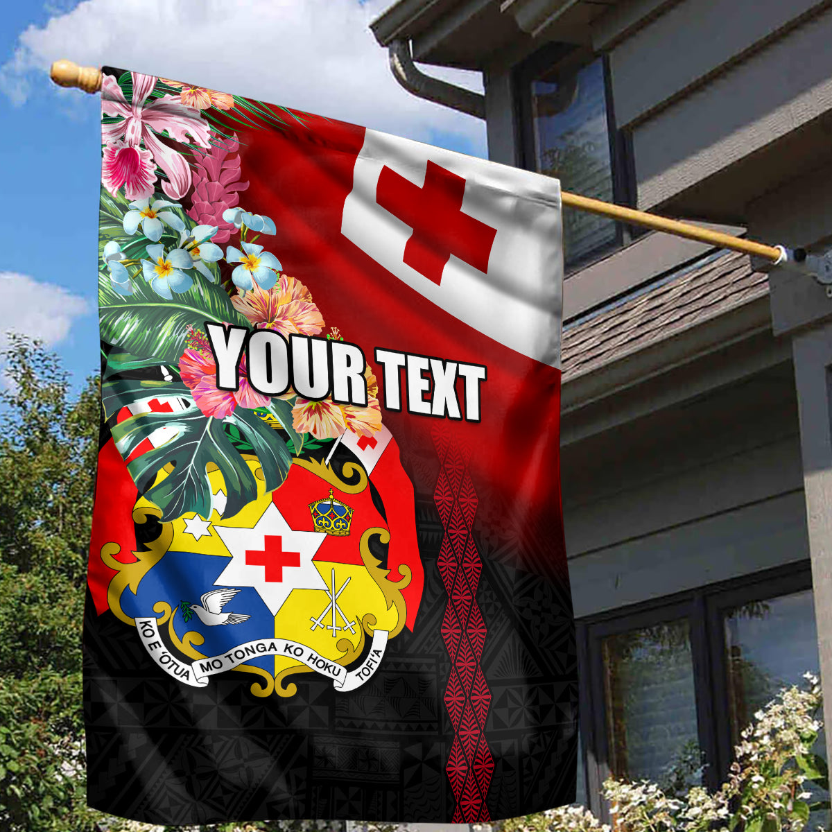 Personalised Tonga Emancipation Day Garden Flag Flag Map and Hibiscus Flower Ngatu Pattern