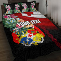 Personalised Tonga Emancipation Day Quilt Bed Set Flag Map and Hibiscus Flower Ngatu Pattern LT03 Black - Polynesian Pride