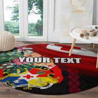 Personalised Tonga Emancipation Day Round Carpet Flag Map and Hibiscus Flower Ngatu Pattern