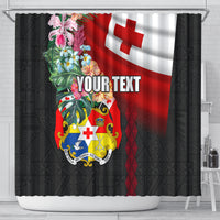 Personalised Tonga Emancipation Day Shower Curtain Flag Map and Hibiscus Flower Ngatu Pattern