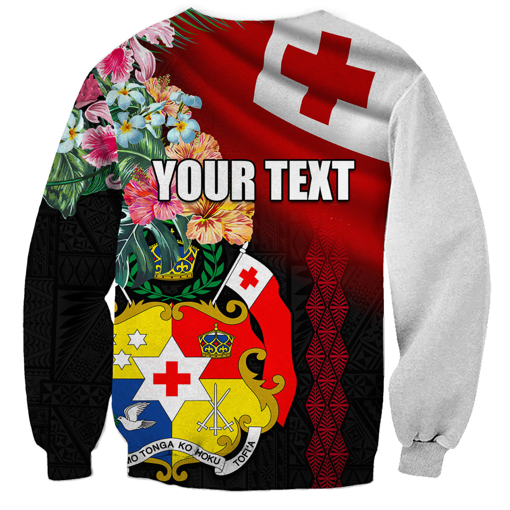 Personalised Tonga Emancipation Day Sweatshirt Flag Map and Hibiscus Flower Ngatu Pattern LT03 - Polynesian Pride
