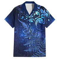 New Zealand Matariki Family Matching Long Sleeve Bodycon Dress and Hawaiian Shirt Maori Pattern and Silver Fern LT03 Dad's Shirt - Short Sleeve Blue - Polynesian Pride