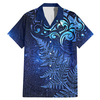 New Zealand Matariki Family Matching Mermaid Dress and Hawaiian Shirt Maori Pattern and Silver Fern LT03 Dad's Shirt - Short Sleeve Blue - Polynesian Pride