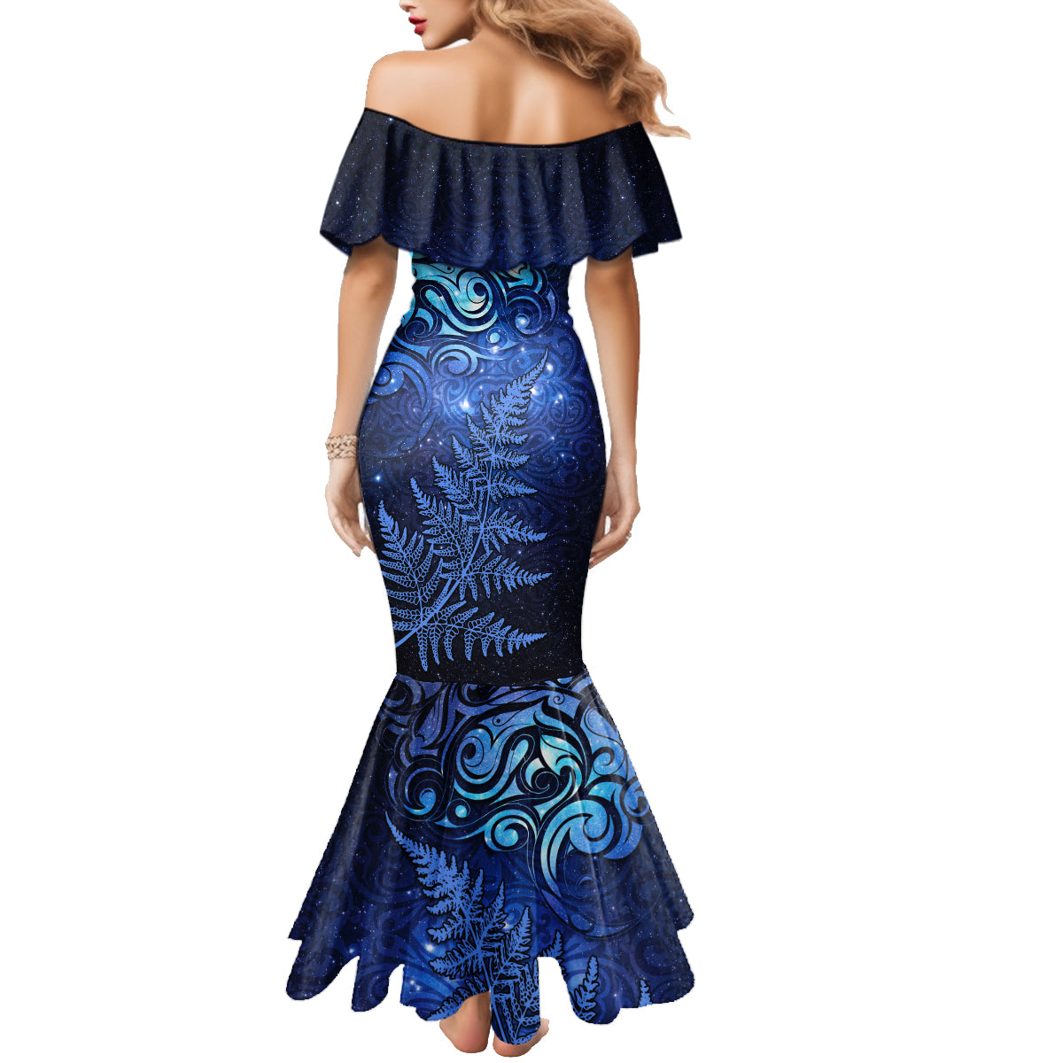 New Zealand Matariki Family Matching Mermaid Dress and Hawaiian Shirt Maori Pattern and Silver Fern LT03 - Polynesian Pride