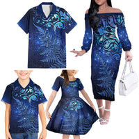 New Zealand Matariki Family Matching Off The Shoulder Long Sleeve Dress and Hawaiian Shirt Maori Pattern and Silver Fern LT03 - Polynesian Pride