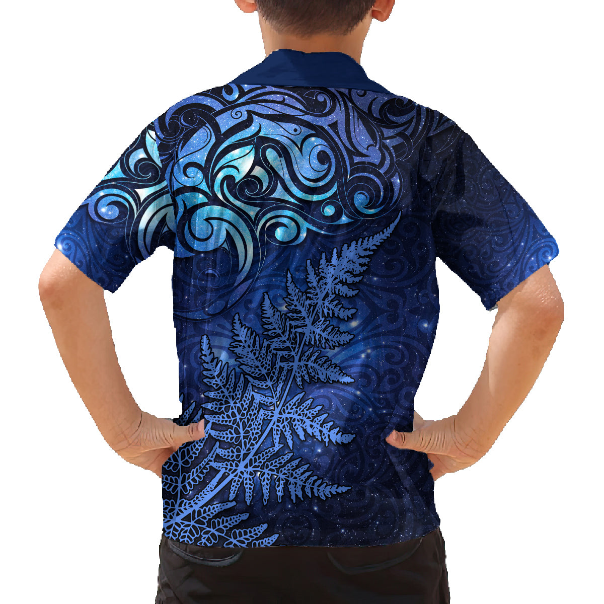 New Zealand Matariki Family Matching Off Shoulder Maxi Dress and Hawaiian Shirt Maori Pattern and Silver Fern LT03 - Polynesian Pride