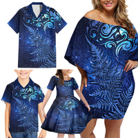 New Zealand Matariki Family Matching Off Shoulder Short Dress and Hawaiian Shirt Maori Pattern and Silver Fern LT03 - Polynesian Pride