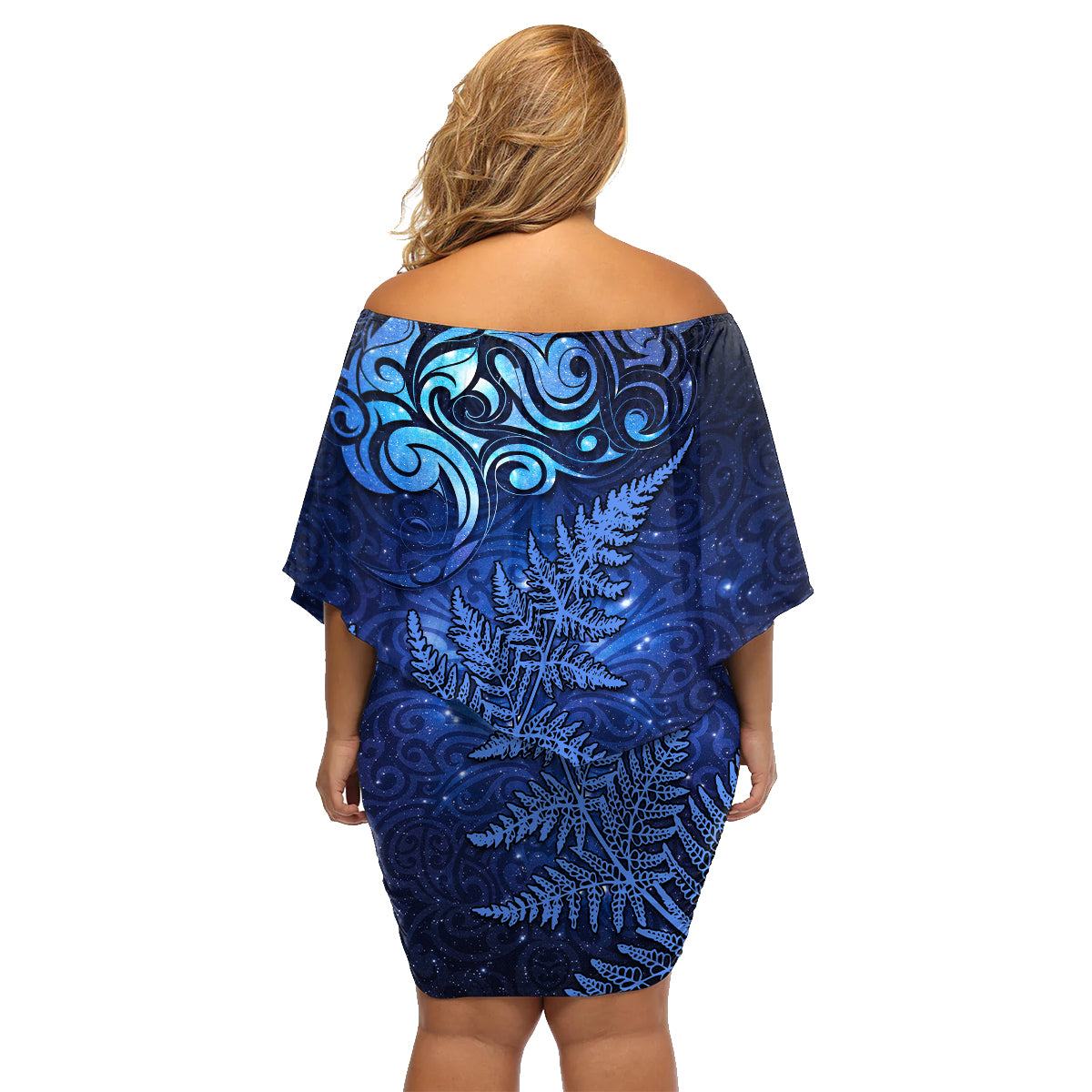 New Zealand Matariki Family Matching Off Shoulder Short Dress and Hawaiian Shirt Maori Pattern and Silver Fern LT03 - Polynesian Pride