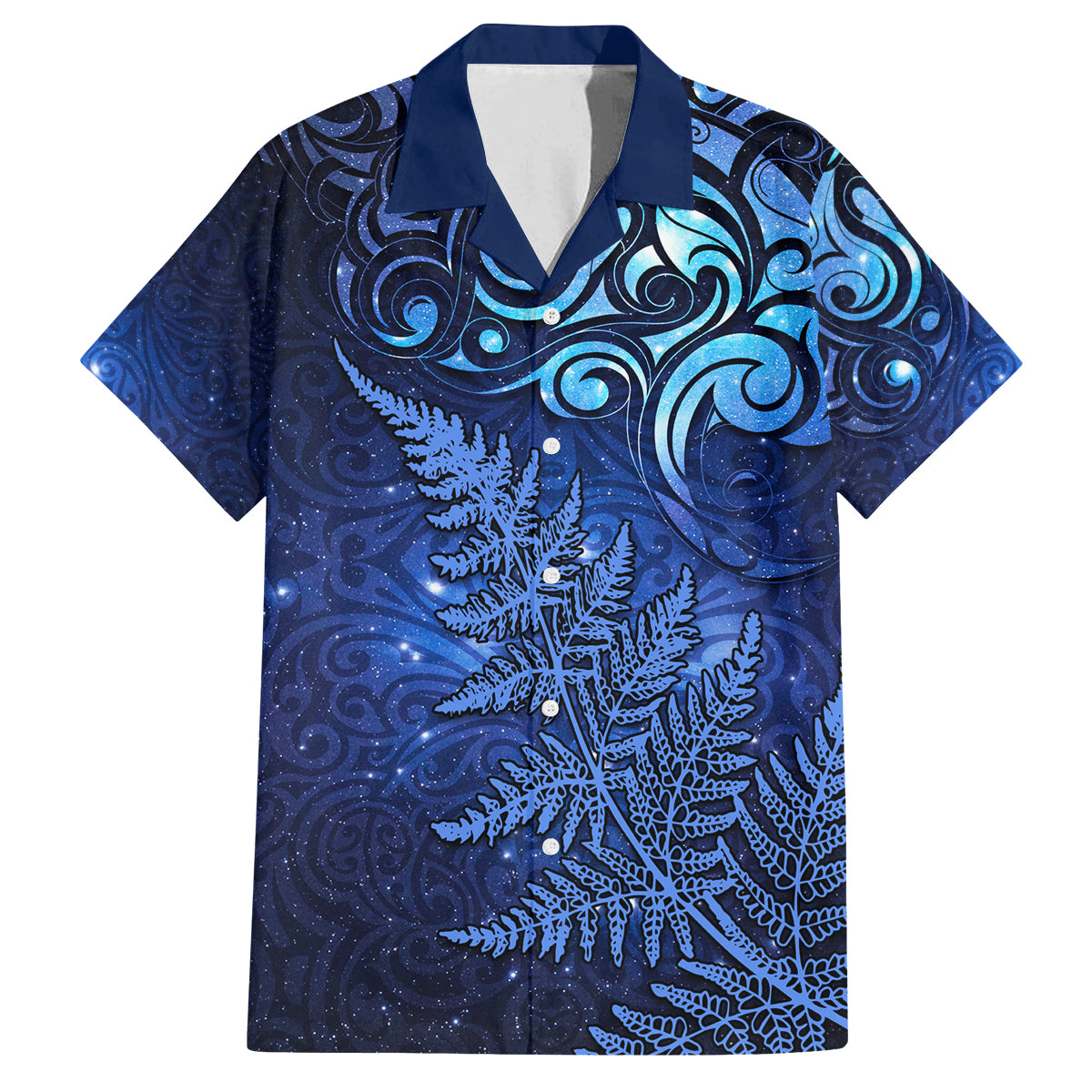 New Zealand Matariki Family Matching Puletasi and Hawaiian Shirt Maori Pattern and Silver Fern LT03 Dad's Shirt - Short Sleeve Blue - Polynesian Pride