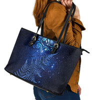 New Zealand Matariki Leather Tote Bag Maori Pattern and Silver Fern LT03 - Polynesian Pride