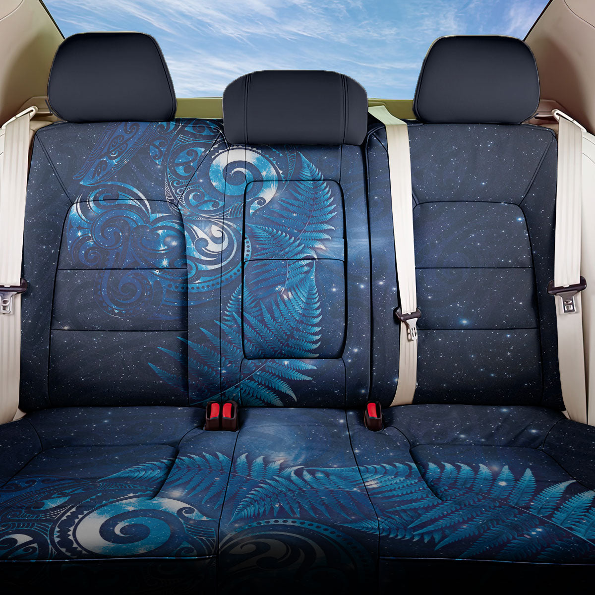 Aotearoa New Zealand New Year Back Car Seat Cover Tribal Koru Tattoo Blue Galaxy Maori Silver Fern LT03 One Size Blue - Polynesian Pride