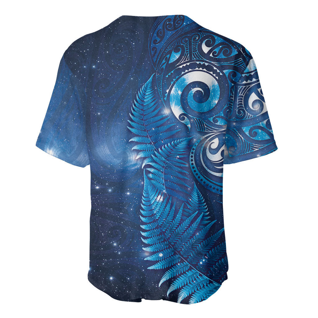 Aotearoa New Zealand New Year Baseball Jersey Tribal Koru Tattoo Blue Galaxy Maori Silver Fern