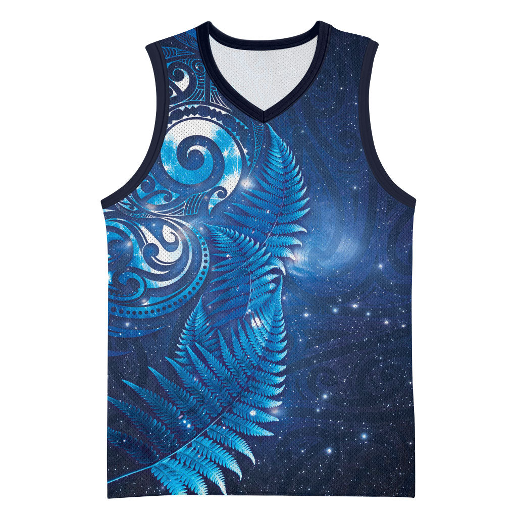 Aotearoa New Zealand New Year Basketball Jersey Tribal Koru Tattoo Blue Galaxy Maori Silver Fern LT03 Unisex Blue - Polynesian Pride