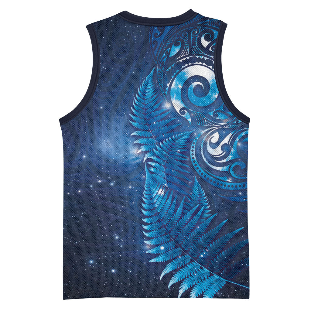 Aotearoa New Zealand New Year Basketball Jersey Tribal Koru Tattoo Blue Galaxy Maori Silver Fern LT03 - Polynesian Pride