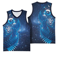 Aotearoa New Zealand New Year Basketball Jersey Tribal Koru Tattoo Blue Galaxy Maori Silver Fern LT03 - Polynesian Pride