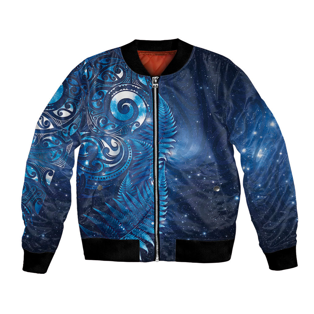 Aotearoa New Zealand New Year Bomber Jacket Tribal Koru Tattoo Blue Galaxy Maori Silver Fern