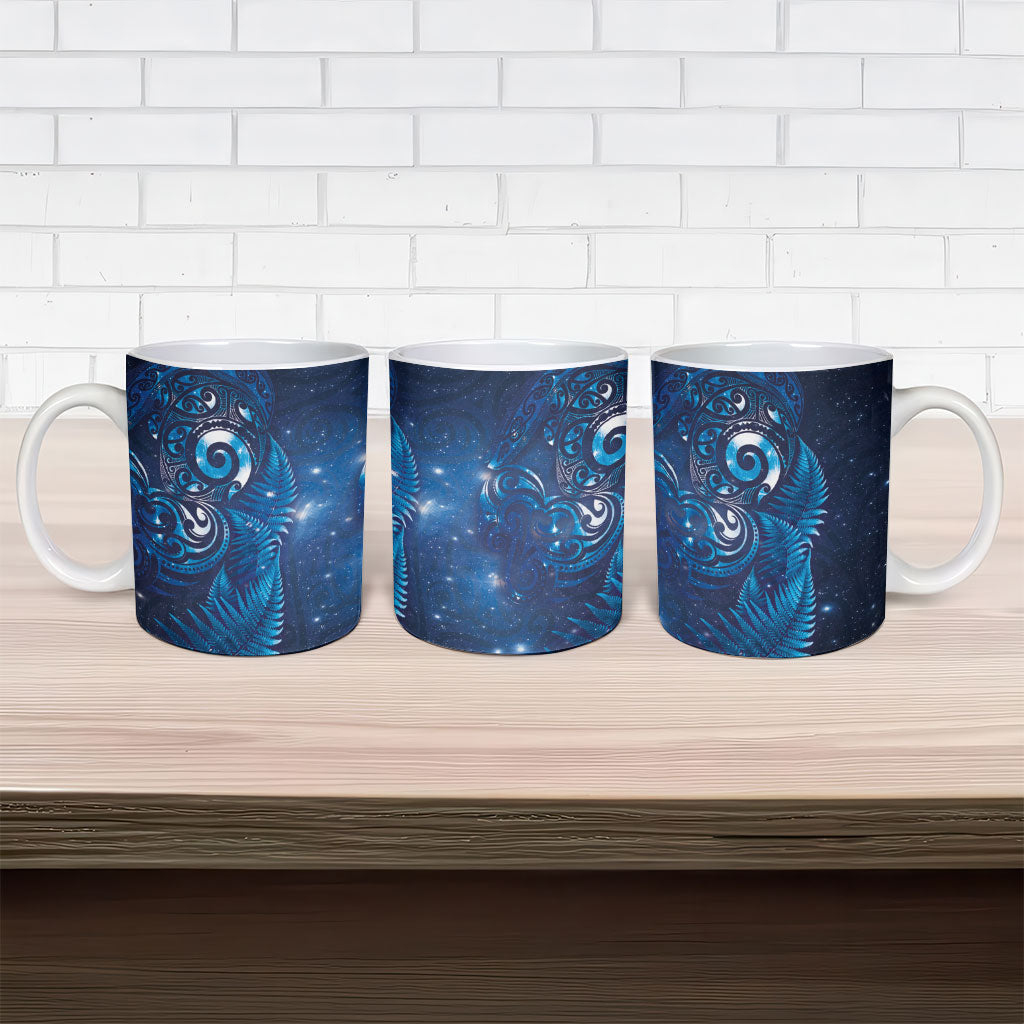 Aotearoa New Zealand New Year Ceramic Mug Tribal Koru Tattoo Blue Galaxy Maori Silver Fern