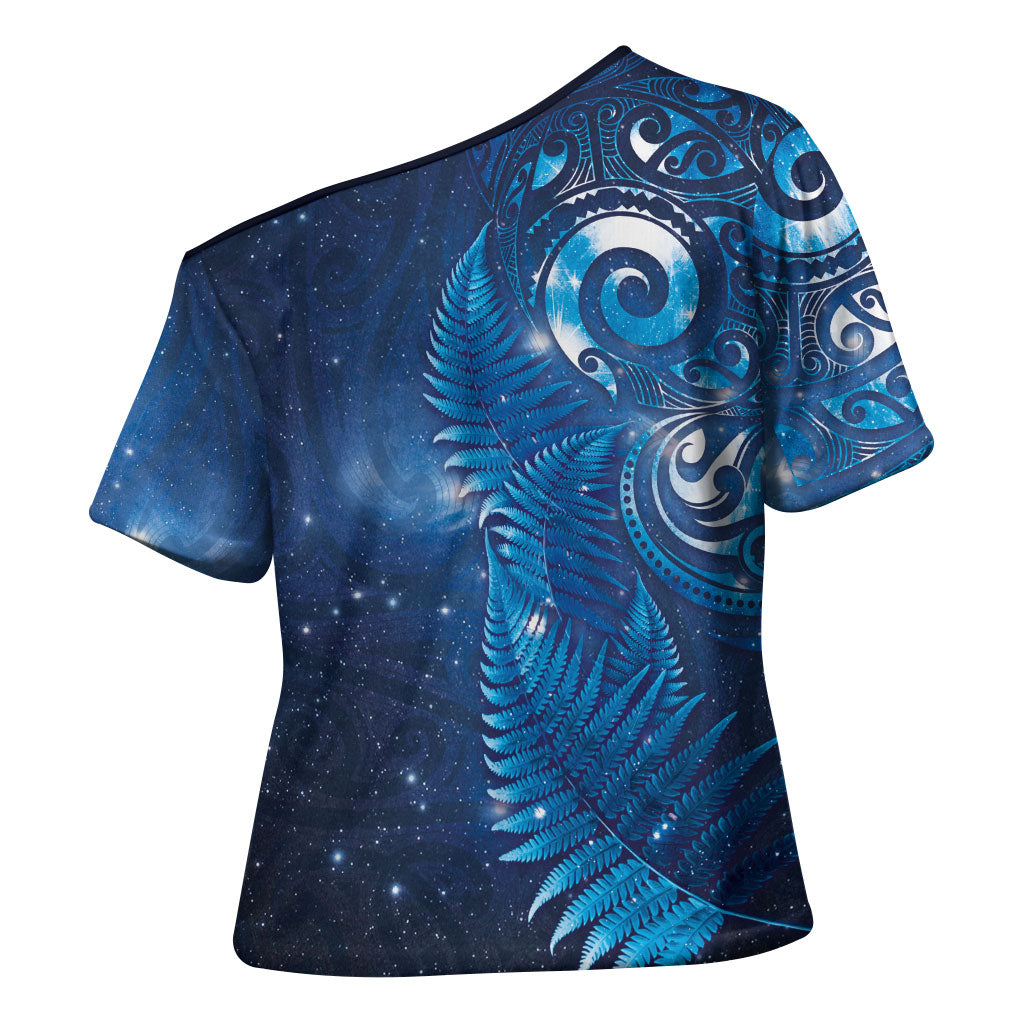 Aotearoa New Zealand New Year Cross Shoulder Shirt Tribal Koru Tattoo Blue Galaxy Maori Silver Fern LT03 - Polynesian Pride