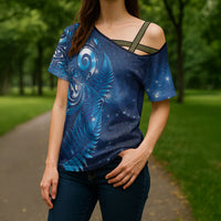 Aotearoa New Zealand New Year Cross Shoulder Shirt Tribal Koru Tattoo Blue Galaxy Maori Silver Fern LT03 - Polynesian Pride