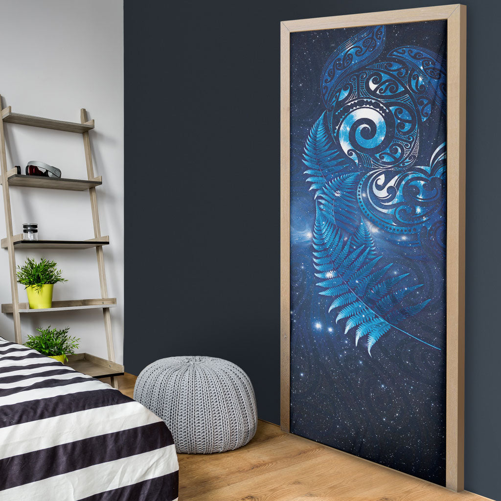 Aotearoa New Zealand New Year Door Cover Tribal Koru Tattoo Blue Galaxy Maori Silver Fern LT03 - Polynesian Pride