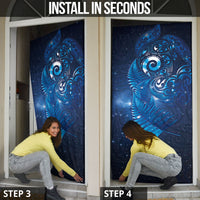 Aotearoa New Zealand New Year Door Cover Tribal Koru Tattoo Blue Galaxy Maori Silver Fern LT03 - Polynesian Pride